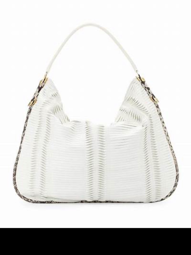 Jimmy Choo/Vintage/White Pleated Leather Hobo Shoulder Bag/Python/Nib/Never Used